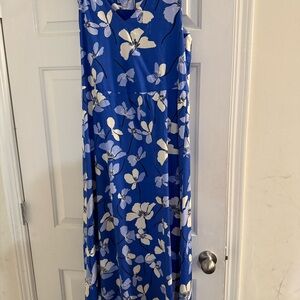 Floral Sleeveless Blue Maxi Dress
